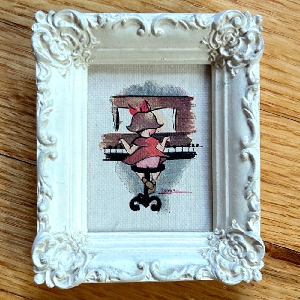 Wee Musician Miniature Print, Girl Playing Piano - Vintage 1960's